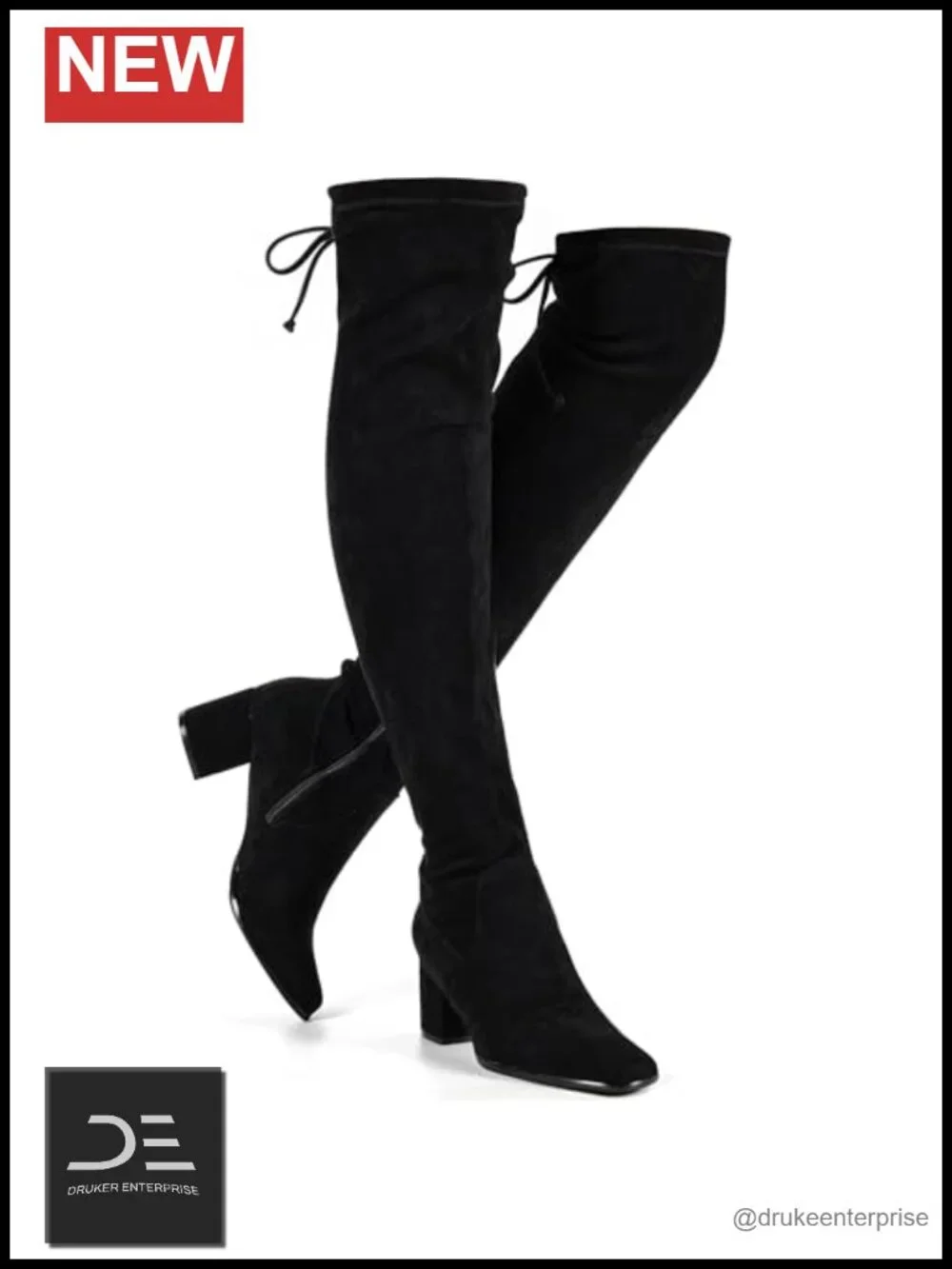 Faux Suede Square Toe Thigh High Boots Block Heel Women Over the Knee